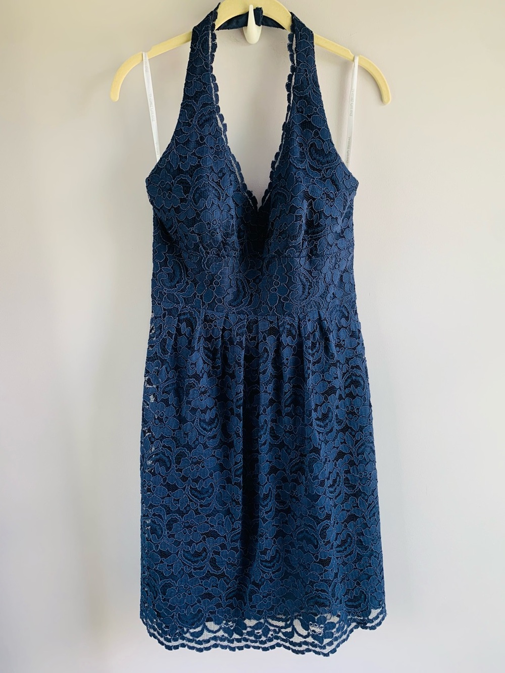 Davids Bridal Dress Navy Floral Lace Halter Short Bridesmaid Formal EUC Size 10
